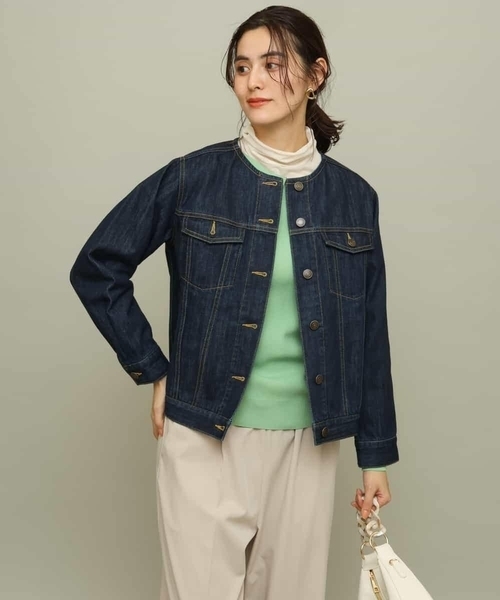 a.v.v（アーヴェヴェ）の「ノーカラーGジャン（デニムジャケット・レディース・ネイビー/アイボリー・40/36/38/34/42）」の3枚目の写真