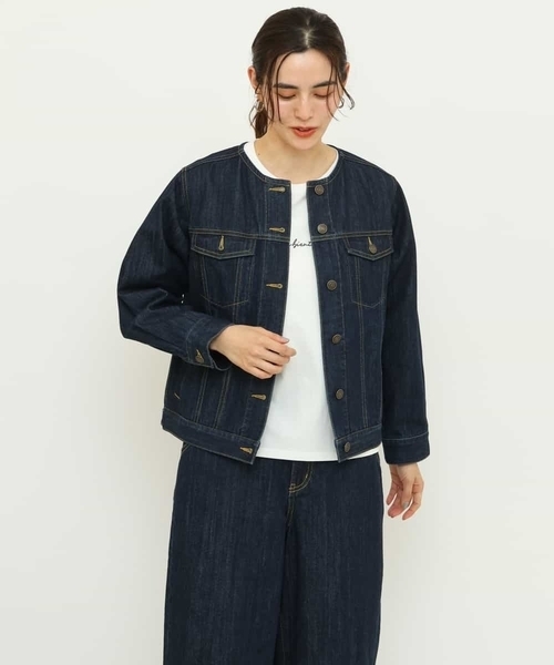 a.v.v（アーヴェヴェ）の「ノーカラーGジャン（デニムジャケット・レディース・ネイビー/アイボリー・40/36/38/34/42）」の14枚目の写真