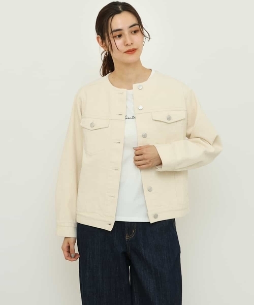 a.v.v（アーヴェヴェ）の「ノーカラーGジャン（デニムジャケット・レディース・ネイビー/アイボリー・40/36/38/34/42）」の16枚目の写真