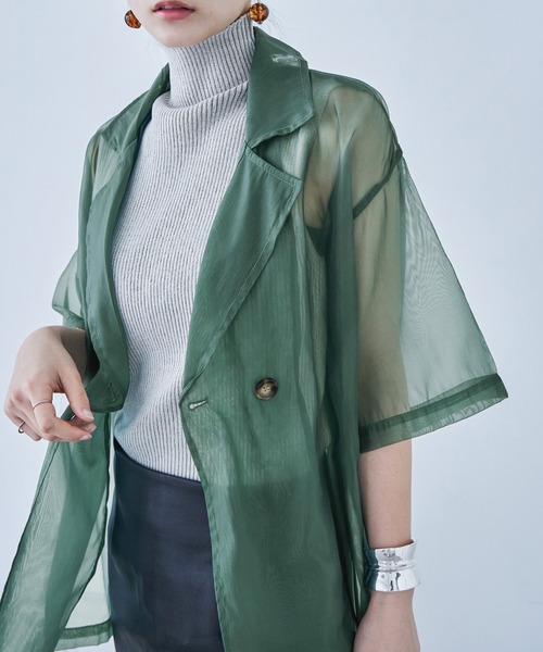 Fashion Letter（ファッションレター）の「オーガンジー 半袖ジャケット（テーラードジャケット・レディース・グリーン/グレー/ブラック・M）」の3枚目の写真