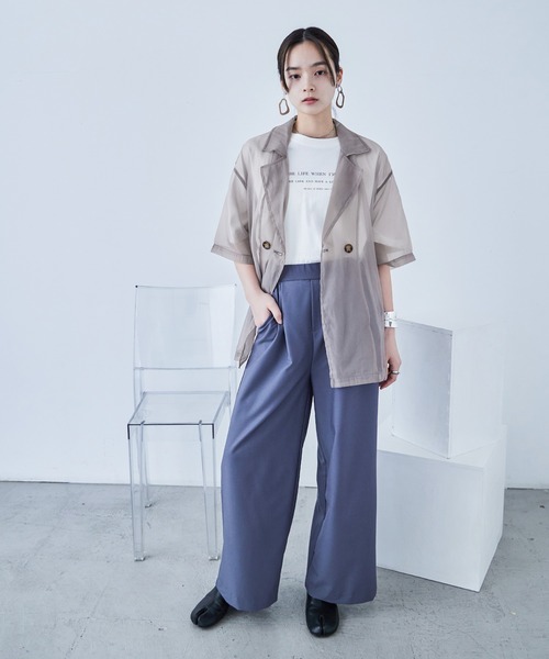 Fashion Letter（ファッションレター）の「オーガンジー 半袖ジャケット（テーラードジャケット・レディース・グリーン/グレー/ブラック・M）」の8枚目の写真