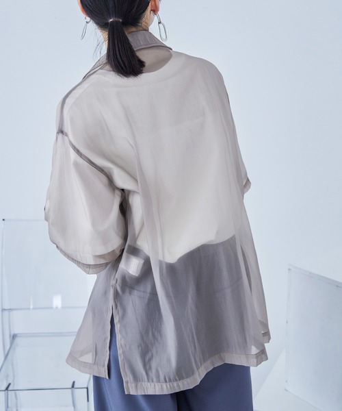 Fashion Letter（ファッションレター）の「オーガンジー 半袖ジャケット（テーラードジャケット・レディース・グリーン/グレー/ブラック・M）」の22枚目の写真