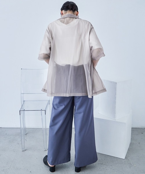 Fashion Letter（ファッションレター）の「オーガンジー 半袖ジャケット（テーラードジャケット・レディース・グリーン/グレー/ブラック・M）」の14枚目の写真