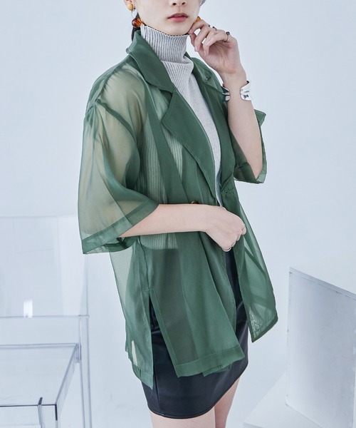 Fashion Letter（ファッションレター）の「オーガンジー 半袖ジャケット（テーラードジャケット・レディース・グリーン/グレー/ブラック・M）」の18枚目の写真