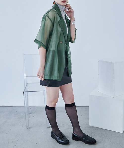 Fashion Letter（ファッションレター）の「オーガンジー 半袖ジャケット（テーラードジャケット・レディース・グリーン/グレー/ブラック・M）」の10枚目の写真