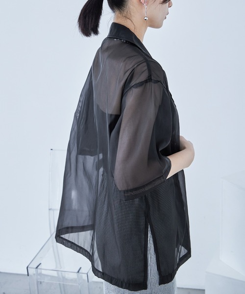 Fashion Letter（ファッションレター）の「オーガンジー 半袖ジャケット（テーラードジャケット・レディース・グリーン/グレー/ブラック・M）」の19枚目の写真