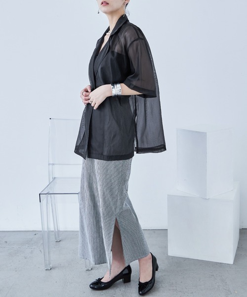 Fashion Letter（ファッションレター）の「オーガンジー 半袖ジャケット（テーラードジャケット・レディース・グリーン/グレー/ブラック・M）」の11枚目の写真