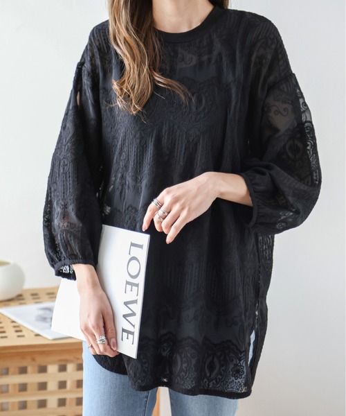 AMELY(エミリー)の「刺繍シフォンブラウス(シャツ/ブラウス・レディース・アイボリー/ブラック・フリー)」の2枚目の写真