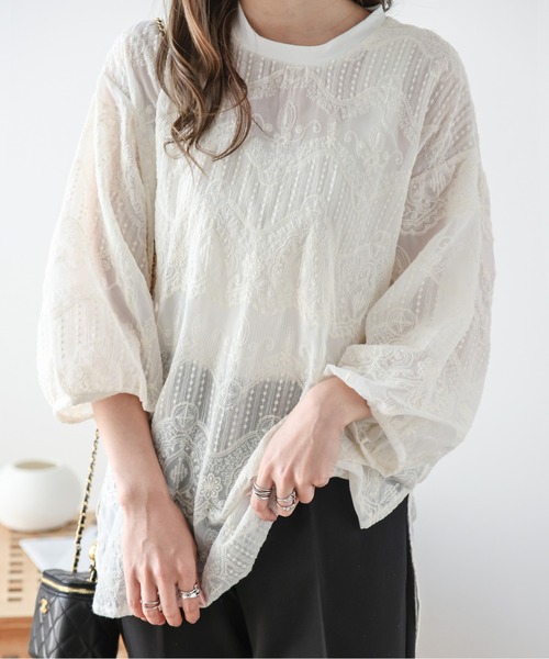 AMELY(エミリー)の「刺繍シフォンブラウス(シャツ/ブラウス・レディース・アイボリー/ブラック・フリー)」の9枚目の写真