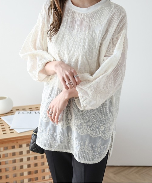 AMELY(エミリー)の「刺繍シフォンブラウス(シャツ/ブラウス・レディース・アイボリー/ブラック・フリー)」の3枚目の写真