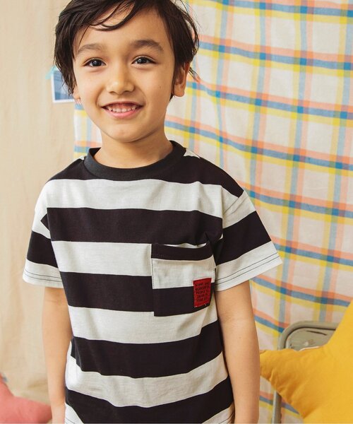 BREEZE（ブリーズ）の「カラフルボーダーTシャツ（Tシャツ/カットソー・キッズ・パープル/サックスブルー/ピンク/チャコール・90/100/110/120/80/130/140）」の2枚目の写真