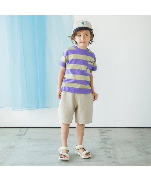 BREEZE（ブリーズ）の「カラフルボーダーTシャツ（Tシャツ/カットソー・キッズ・パープル/サックスブルー/ピンク/チャコール・90/100/110/120/80/130/140）」の5枚目の写真