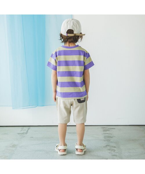 BREEZE（ブリーズ）の「カラフルボーダーTシャツ（Tシャツ/カットソー・キッズ・パープル/サックスブルー/ピンク/チャコール・90/100/110/120/80/130/140）」の6枚目の写真