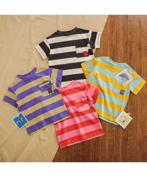 BREEZE（ブリーズ）の「カラフルボーダーTシャツ（Tシャツ/カットソー・キッズ・パープル/サックスブルー/ピンク/チャコール・90/100/110/120/80/130/140）」の15枚目の写真