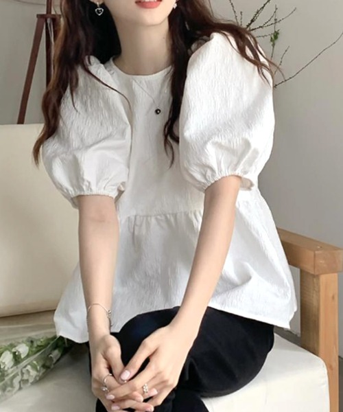 Amulet(アミュレット)の「バックリボンブラウス(シャツ/ブラウス・レディース・グリーン/ホワイト・L/M/XL)」の1枚目の写真