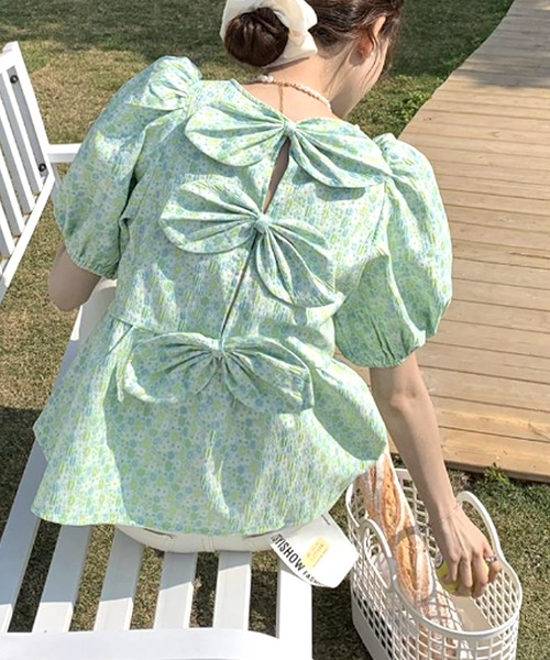 Amulet(アミュレット)の「バックリボンブラウス(シャツ/ブラウス・レディース・グリーン/ホワイト・L/M/XL)」の11枚目の写真