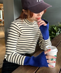 モチモチリブ袖配色ハイネック《WEB限定カラーあり》