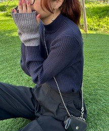 DISCOAT | モチモチリブ袖配色ハイネック《WEB限定カラーあり》(ニット/セーター)