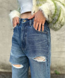 クラッシュダメージストレートデニム