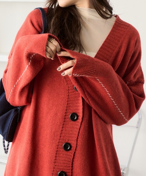 Miniministore(ミニミニストア)の「ステッチラインオーバーサイズカーディガン(カーディガン/ボレロ・レディース・グレー/ブラック/アイボリー/レッド/ベージュ・FREE)」の5枚目の写真
