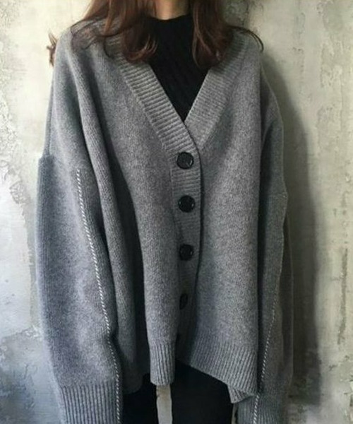 Miniministore(ミニミニストア)の「ステッチラインオーバーサイズカーディガン(カーディガン/ボレロ・レディース・グレー/ブラック/アイボリー/レッド/ベージュ・FREE)」の9枚目の写真