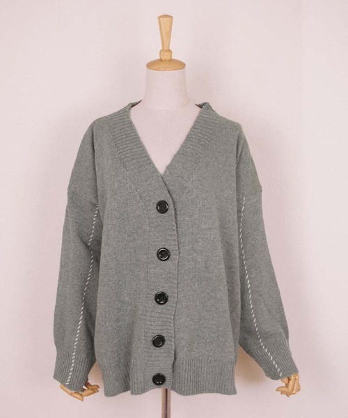 Miniministore(ミニミニストア)の「ステッチラインオーバーサイズカーディガン(カーディガン/ボレロ・レディース・グレー/ブラック/アイボリー/レッド/ベージュ・FREE)」の12枚目の写真
