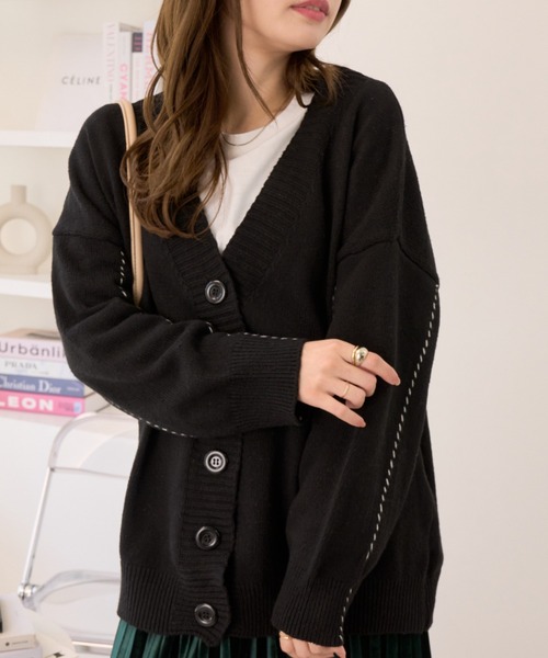 Miniministore(ミニミニストア)の「ステッチラインオーバーサイズカーディガン(カーディガン/ボレロ・レディース・グレー/ブラック/アイボリー/レッド/ベージュ・FREE)」の22枚目の写真