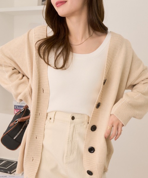 Miniministore(ミニミニストア)の「ステッチラインオーバーサイズカーディガン(カーディガン/ボレロ・レディース・グレー/ブラック/アイボリー/レッド/ベージュ・FREE)」の7枚目の写真