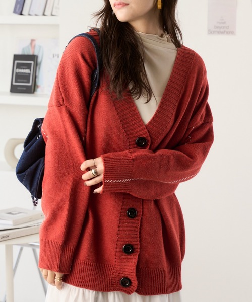 Miniministore(ミニミニストア)の「ステッチラインオーバーサイズカーディガン(カーディガン/ボレロ・レディース・グレー/ブラック/アイボリー/レッド/ベージュ・FREE)」の8枚目の写真