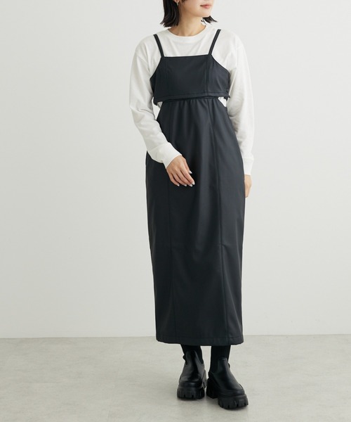 KBF（ケイビーエフ）の「KBF 2WAY合成皮革ジャンスカ（ジャンパースカート・レディース・その他6/ブラック・FREE）」の2枚目の写真