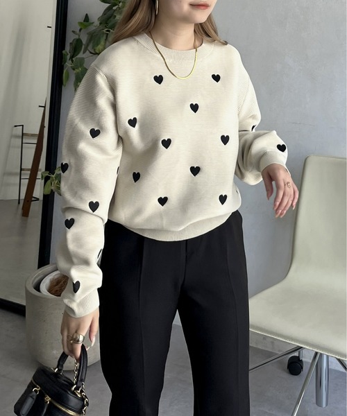 prose verse(プロズヴェール)の「ハート刺繍ニット(ニット/セーター・レディース・ブラック/ベージュ・フリ-)」の10枚目の写真