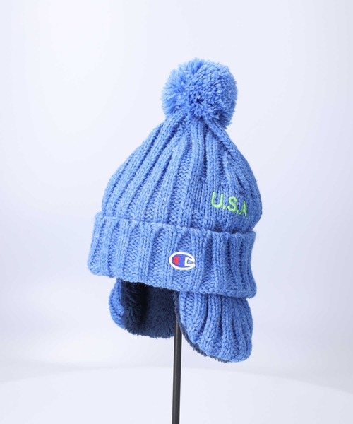 Champion(チャンピオン)の「【Champion】ニット耳付きボンボンワッチ(ニットキャップ/ビーニー・キッズ・ホワイト/ブルー・フリー)」の2枚目の写真