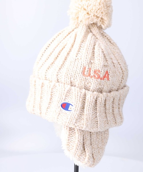 Champion(チャンピオン)の「【Champion】ニット耳付きボンボンワッチ(ニットキャップ/ビーニー・キッズ・ホワイト/ブルー・フリー)」の10枚目の写真