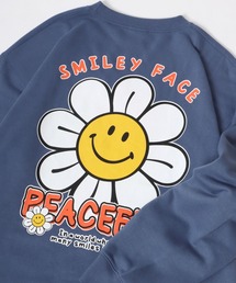 SMILEY FACE/スマイリーフェイス オーバーサイズ 裏起毛 ワンポイント 袖ロゴ バックプリント スウェット レディース メンズ トレーナー トップス
