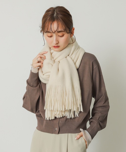 SENSE OF PLACE by URBAN RESEARCH(センスオブプレイスバイアーバンリサーチ)の「『ユニセックス』ニットフリンジストール(マフラー・レディース・アイボリー/ブラック/チャコールグレー/ブルー・ONE)」の10枚目の写真