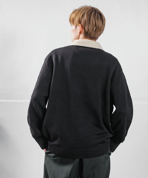 【早い者勝ち❗️】stone  襟付きニット　ブラック　XL お気に入り数急上昇アイテム】襟付きロングスリーブニット | mystic