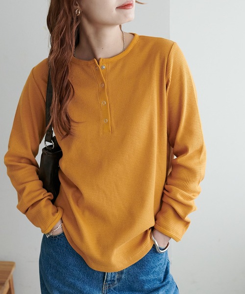 Tシャツ/カットソー（オレンジ/橙色系・ボーダー柄）ファッション通販
