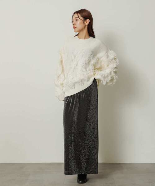 SENSE OF PLACE by URBAN RESEARCH（センスオブプレイスバイアーバンリサーチ）の「カットフリンジセーター（ニット/セーター・レディース・アイボリー/チャコールグレー/オレンジ・ONE）」の8枚目の写真