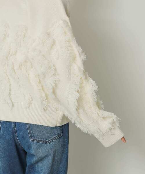 SENSE OF PLACE by URBAN RESEARCH（センスオブプレイスバイアーバンリサーチ）の「カットフリンジセーター（ニット/セーター・レディース・アイボリー/チャコールグレー/オレンジ・ONE）」の11枚目の写真