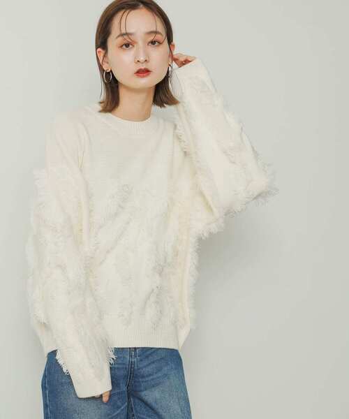 SENSE OF PLACE by URBAN RESEARCH（センスオブプレイスバイアーバンリサーチ）の「カットフリンジセーター（ニット/セーター・レディース・アイボリー/チャコールグレー/オレンジ・ONE）」の12枚目の写真