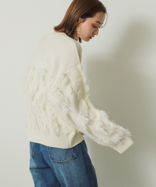 SENSE OF PLACE by URBAN RESEARCH（センスオブプレイスバイアーバンリサーチ）の「カットフリンジセーター（ニット/セーター・レディース・アイボリー/チャコールグレー/オレンジ・ONE）」の14枚目の写真