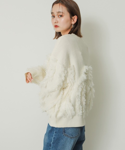 SENSE OF PLACE by URBAN RESEARCH（センスオブプレイスバイアーバンリサーチ）の「カットフリンジセーター（ニット/セーター・レディース・アイボリー/チャコールグレー/オレンジ・ONE）」の16枚目の写真