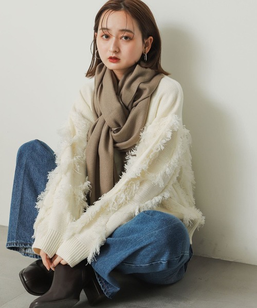 SENSE OF PLACE by URBAN RESEARCH（センスオブプレイスバイアーバンリサーチ）の「カットフリンジセーター（ニット/セーター・レディース・アイボリー/チャコールグレー/オレンジ・ONE）」の17枚目の写真