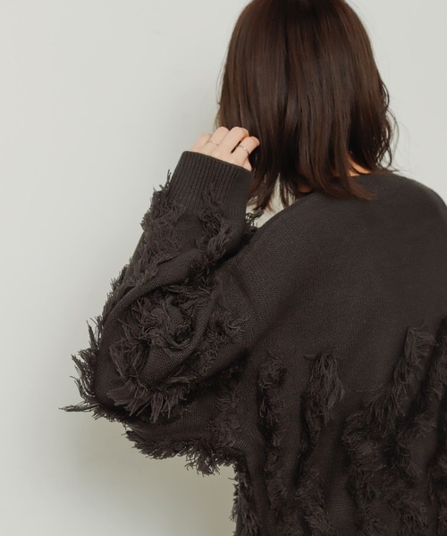 SENSE OF PLACE by URBAN RESEARCH（センスオブプレイスバイアーバンリサーチ）の「カットフリンジセーター（ニット/セーター・レディース・アイボリー/チャコールグレー/オレンジ・ONE）」の20枚目の写真