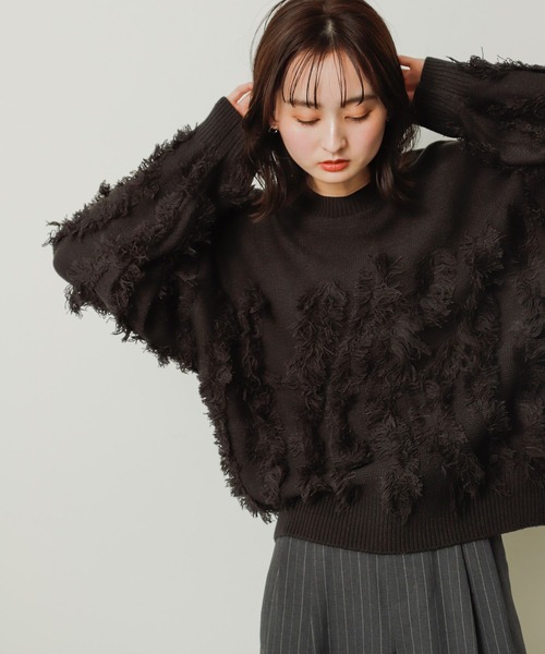 SENSE OF PLACE by URBAN RESEARCH（センスオブプレイスバイアーバンリサーチ）の「カットフリンジセーター（ニット/セーター・レディース・アイボリー/チャコールグレー/オレンジ・ONE）」の21枚目の写真