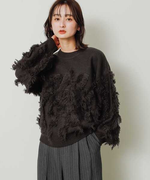 SENSE OF PLACE by URBAN RESEARCH（センスオブプレイスバイアーバンリサーチ）の「カットフリンジセーター（ニット/セーター・レディース・アイボリー/チャコールグレー/オレンジ・ONE）」の22枚目の写真