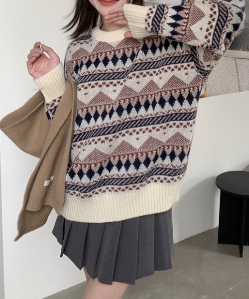 Vipoa(ヴィポア)の「ノルディックレトロライクニット(ニット/セーター・レディース・グリーン/ブラウン系その他・FREE)」の11枚目の写真