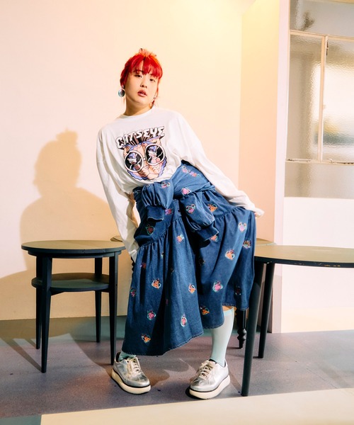 PUNYUS(プニュズ)の「CAT’S刺繍デニムミニワンピース(シャツワンピース・レディース・ライトブルー・4/1/2/3)」の15枚目の写真