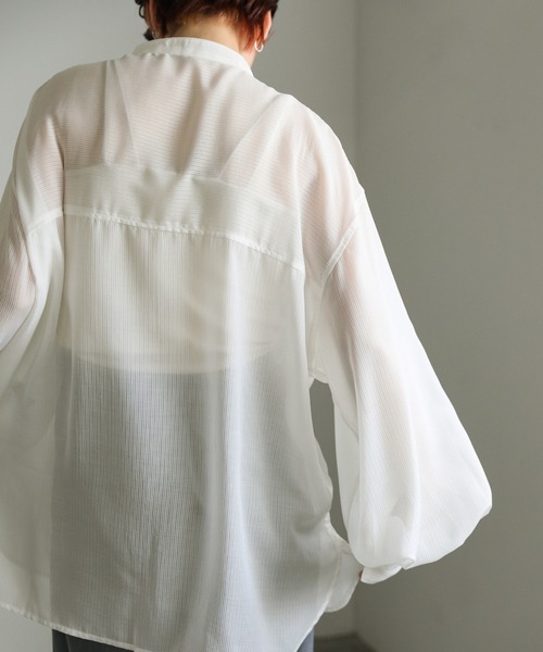 select MOCA（セレクトモカ）の「ストライプシアーボリュームスリーブシャツ（シャツ/ブラウス・レディース・ブラック/ライトグリーン/ベージュ/オフホワイト・FREE）」の6枚目の写真