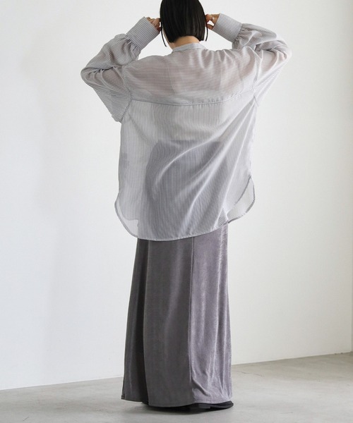 select MOCA（セレクトモカ）の「ストライプシアーボリュームスリーブシャツ（シャツ/ブラウス・レディース・ブラック/ライトグリーン/ベージュ/オフホワイト・FREE）」の16枚目の写真